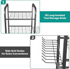Storage Rack for Garden Tools, Silver Alloy Steel with Wheels