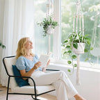 Macrame Plant Hanger with Grow Light: 2 Pack Boho Hanging Planters with Light for Indoor Plants, Ideal for Apartments, Small Spaces, Low-Light Rooms (GrowPro Spectrum)
