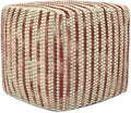 SIMPLIHOME Zoey Boho Cube Woven Pouf in Maroon Cotton and Wool for the Living Room, Bedroom and Kids Room