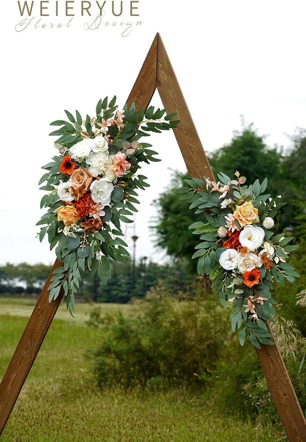 Artificial Flower Swag Set, 2 Pack in Caramel and White, 32 Inch Silk Blend