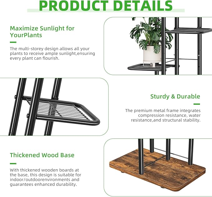 Plant Stand Indoor, Tall 6 Tier Metal Plant Shelf – Brown