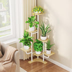 Corner Plant Stand with Grow Light - 6 Tier Plant Stand Indoor Square Metal Plant Shelf with Adjustable Light, Plant Organizer for Living Room, Graden, Home Decor (Maple)