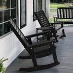 GREENVINES Outdoor Rocking Chairs | Set of 2 | Porch Rocker | HDPE Plastic | Black | Oversized Rockers | High Back | Big & Tall | Ladder Back | for Patio Outside Backyard Balcony
