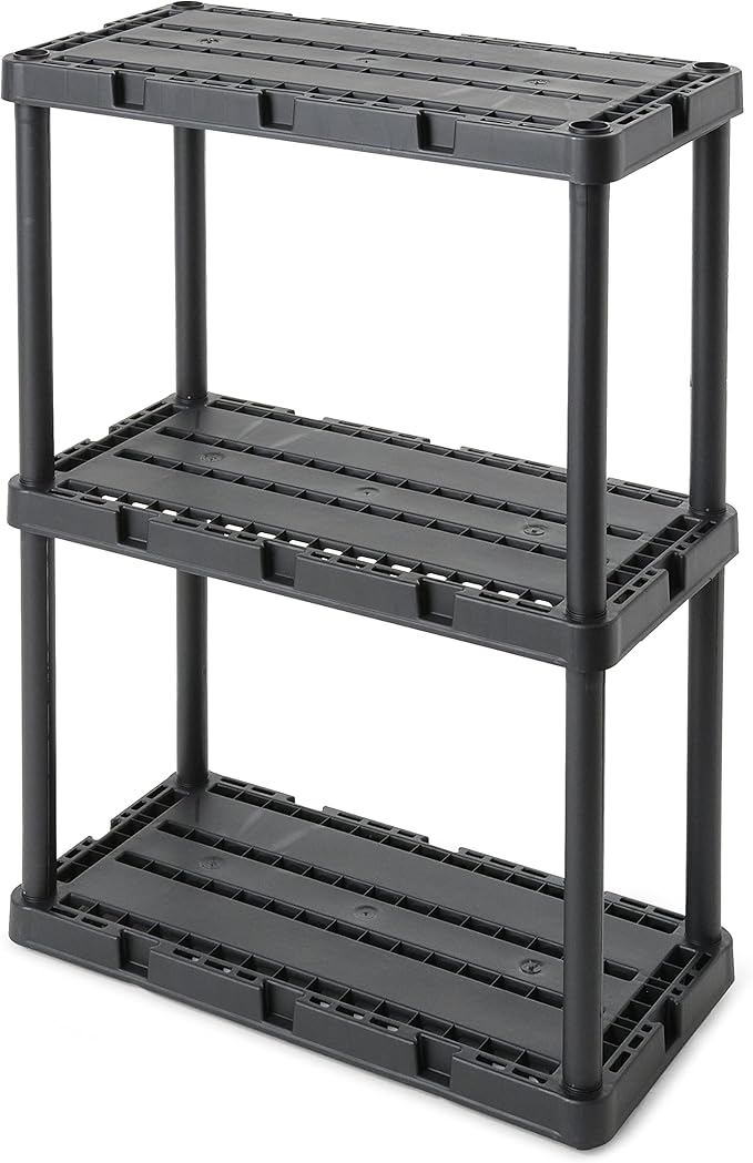 Gracious Living 3 Pack Light Duty Storage Shelves, Knect-A-Shelf 3-Shelf Ventilated Shelving Rack Organizer for Home, Garage, Basement, Laundry, Black