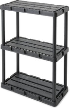 Gracious Living 4 Pack Light Duty Storage Shelves, Knect-A-Shelf 3-Shelf Ventilated Shelving Rack Organizer for Home, Garage, Basement, Laundry, Black