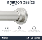 Amazon Basics No Drill Adjustable Indoor Outdoor Tension Curtain Rod, 54-90" Length, Nickel