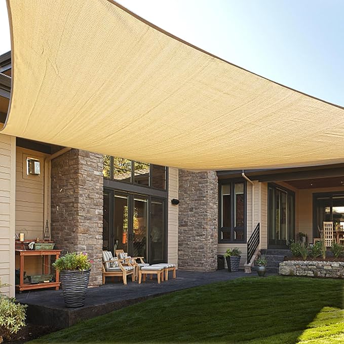 LOVE STORY Custom Size 10'x15' Sand Sun Shade Sail Rectangle UV Block Canopy Patio Sail Sunshades Fabric for Outdoor Garden Carport (We Make Custom Size)