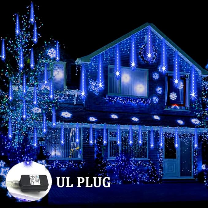String Lights, 768 LED Blue Meteor Tubes, Waterproof for Outdoor Use
