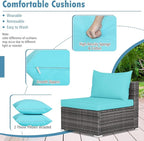 Tangkula 7 Pieces Wicker Patio Furniture Set, All-Weather Outdoor Rattan Sectional Sofa Set with Cushions & Tempered Glass Coffee Table, Outside Sofa Set for Garden, Lawn, Deck, Backyard (Turquoise)