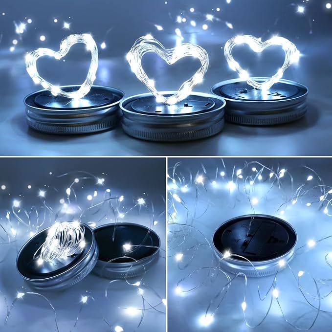 String Lights, 12 Pack Solar Mason Jar Lid Lights in Cool White