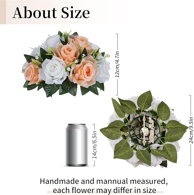 Artificial Flower Balls, Peach Fuzz & White Silk Roses, 9.5 in