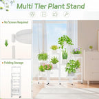 iDavosic.ly Plant Stand Indoor Outdoor, 10 Tier Corner Metal Flower Display Holder Shelf, Easy Assembly Folding Tall Orchid Rack for Patio Balcony Porch Garden Living Room House, White