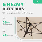 JEAREY 7.5FT Patio Umbrella Outdoor Table Umbrella with 6 Sturdy Ribs, Push Button Tilt & Easy Crank Table Umbrella for Garden, Deck, Backyard & Pool, Cream Beige
