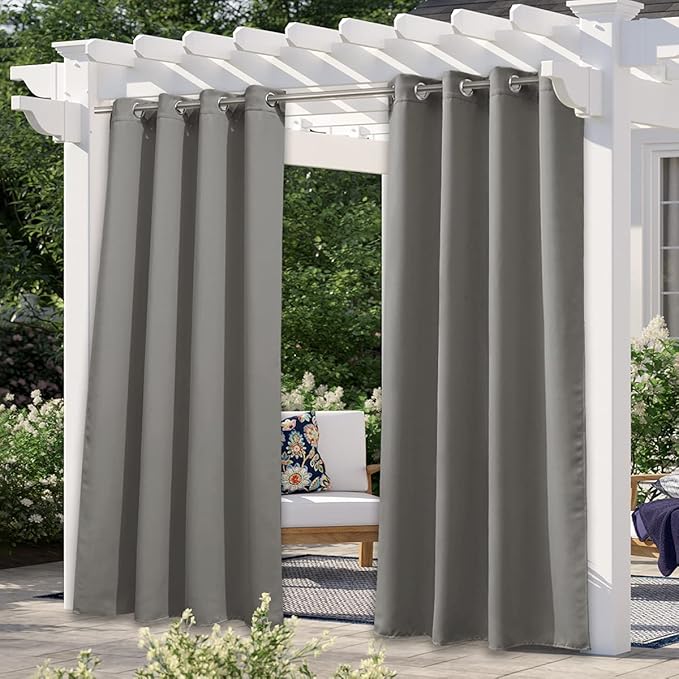 NICETOWN Patio Outdoor Curtain Waterproof, Thermal Insulated Stainless Steel Rustproof Grommet Blackout Indoor Outdoor Curtain/Drape for Party/Cottage, Slate Grey, 1 Panel, W52 by L84