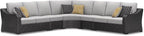 Signature Design by Ashley Beachcroft Curved Modern 5-Piece Outdoor Sectional with Cushion and 6 Throw Pillows, Light Gray