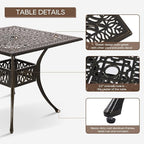 Patio Dining Table,Cast Aluminum Patio Table with Umbrella Hole, Outdoor Bistro Table for Backyard, Garden, Patio (35" Rectangle Dining Table)