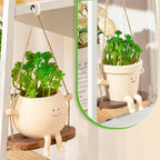 Domensi 2 Pcs Swing Hanging Planter Cute Smile Flower Face Pot Indoor Outdoor Pots for Succulent String of Pearls Plants Plant Ideal Gifts for Christmas Birthday(Swing Mixed Shapes,Mixed Sizes)