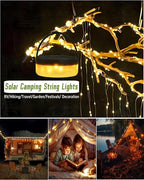 String Lights for Camping, Solar Powered, 150 Warm White LEDs