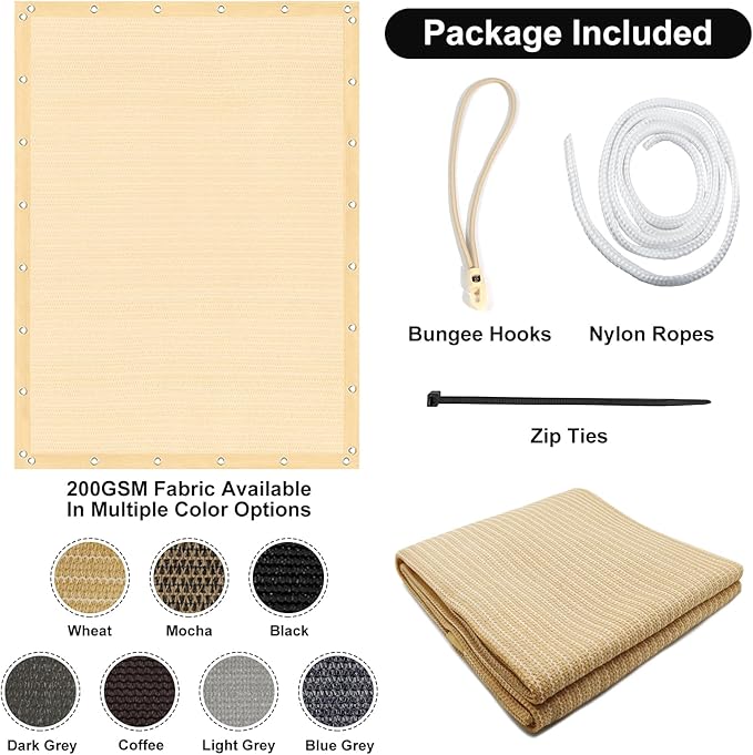 Artpuch 90% Sun Shade Cloth, 8 x 10 FT Pergola Shade Cover Canopy with Grommets, Sun Screen Fabric Tarp for Patio, Outdoor, Garden, Backyard, Wheat