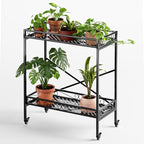 Zhongma 2 Tier Sturdy Metal Plant Stand with Wheels, 32.7x16x39.4 Inch High, Heavy Duty Succulent Shelf for Home Indoor and Outdoor, 440 LBS Capacity & Heavy Duty Construction