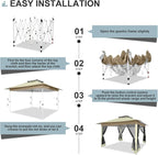 COBIZI 12x12 Pop up Gazebo on Clearance with Mosquito Netting & Sandbags, Outdoor Canopy Tent with 4 Ropes 8 Stakes & Portable Carrying Bag, Patio Portable Gazebo for Garden Backyard & Lawn, Beige