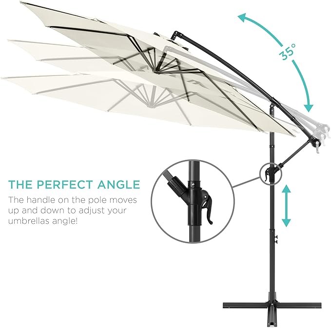 Best Choice Products 10ft Offset Hanging Market Patio Umbrella w/Easy Tilt Adjustment, Polyester Shade, 8 Ribs for Backyard, Poolside, Lawn and Garden - Ivory