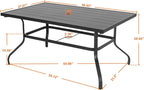 NUU GARDEN Outdoor 61" x 37" Rectangle Dining Table with 1.57" Umbrella Hole, 6-Person Steel Slat Outdoor Patio Table, for Patio, Garden, Backyard and Balcony, Black