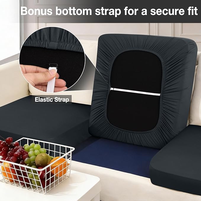 Cushion Covers, 14-Piece Dark Gray Stretch Patio Set