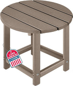 LZRS Round Adirondack Patio Side Table End Table, Outdoor Side Tables for Patio, Backyard,Pool, Indoor Companion, Easy Maintenance & Weather Resistant(Weather Wood)