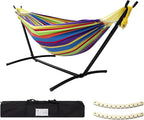 SZHLUX Double Hammock with Stand for Outside 450lb Capacity Steel Stand, Premium Carry Bag Included and Two Anti Roll Balance Beam