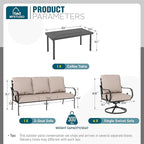 MFSTUDIO 7 Seats Large Metal Patio Conversation Sets, 6 Pieces Outdoor Furniture Sofa with 4 Swivel Chairs, 1 Sofa(3-seat) and Table for Outside Balcony Backyard Poolside