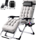 VINGLI Padded Zero Gravity Chair, Lounge Chair with Removable Cushion & Tray， Folding Reclining Patio Chairs， Recliner Chair for Lawn，Indoor and Outdoor