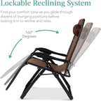 Best Choice Products Oversized Zero Gravity Chair, Folding Outdoor Patio Recliner, XL Anti Gravity Lounger w/Removable Cushion, Cup Holder, Side Tray, 350lb Capacity - Woodland Brown
