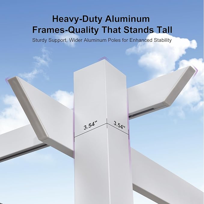 PURPLE LEAF 10' x 10' Outdoor Aluminum Pergola White Heavy-Duty Retractable Pergola with Light Patio Metal with Double Sun Shade Canopy for Backyard Gardens Deck, Grey