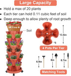 GameXcel Vertical Planter 7 Tier Stackable Planters Garden Planters Strawberry Herb Flower and Vegetable Planter Indoor Outdoor Gardening Pots with Removable Wheels and Tools - Red