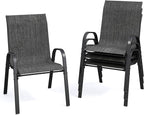 Patio Dining Chairs Set of 4, Stackable Dining Chairs High Back, Breathable Seat Fabric and Alloy Steel Frame Fit Backyard, Porch, Lawn，Poolside (Dark Grey)