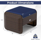Patio Ottomans Set of 2, Navy PE Rattan with Removable Cushions