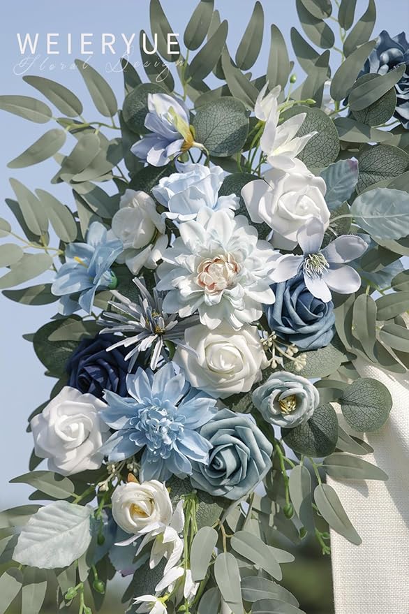 Blue Silk Rose Wedding Arch Swags, 2-Piece Set with Ties and Clips