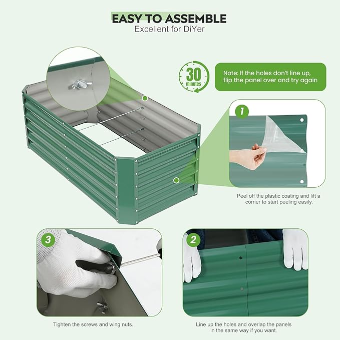 ZORMY 4×2×1.4ft Galvanized Raised Garden Bed Kit, Metal Planter Boxes Outdoor, High Raised Beds for Vegetables, Fruits, and Flowers - LotusGreen