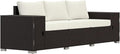 Outsunny 3 Seater Wicker Sofa with 2 Storage Side Tables and Thickened Cushions, Rattan Outdoor Patio Sofa with Wide Armrests, Wicker Outdoor Couch for Porch, Garden, Backyard, Cream White/Brown