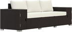 Outsunny 3 Seater Wicker Sofa with 2 Storage Side Tables and Thickened Cushions, Rattan Outdoor Patio Sofa with Wide Armrests, Wicker Outdoor Couch for Porch, Garden, Backyard, Cream White/Brown