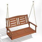 Furinno TIOMAN Porch Swing, 2-Seater Outdoor Hanging Wooden Swing with Chain in Teak Oil, for Patio, Garden, Porch, Light Wood