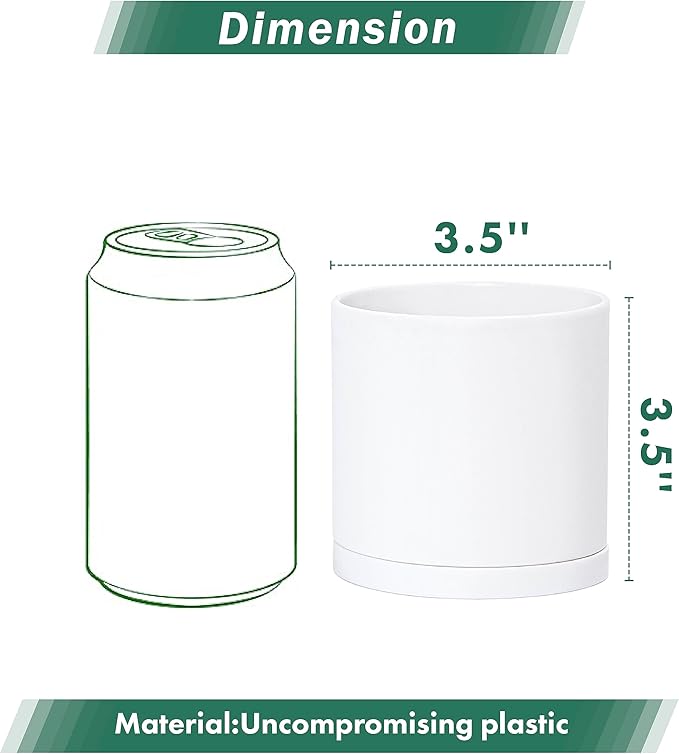 Planters: Set of 12 Matte White Plastic Pots, 3.5 Inch with Saucers