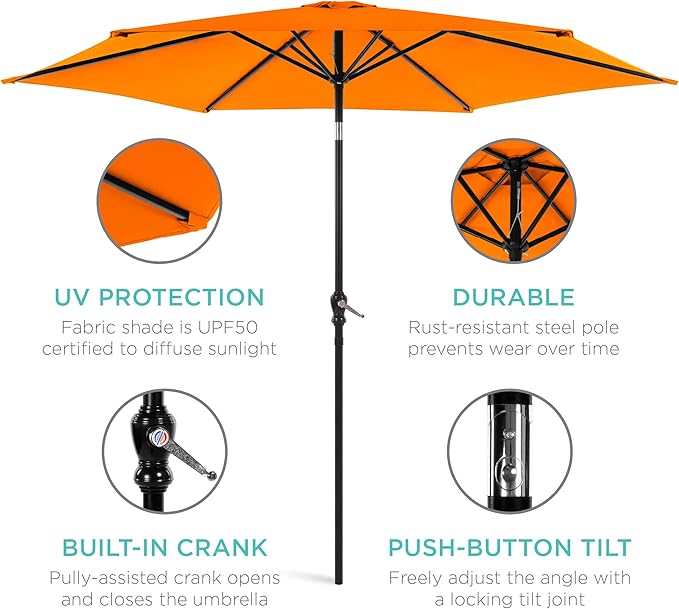 Best Choice Products 10ft Outdoor Table Compatible Steel Polyester Market Patio Umbrella w/Crank and Easy Push Button Tilt
