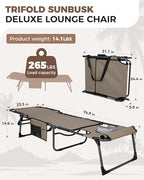 KingCamp 2 Pack Tanning Chair with Face Hole, Lounge Chairs Outdoor Folding Comfy Adjustable 5-Position Lay Flat Foldable Chaise Chaser Lounger for Outside Beach Patio Sun Bathing Pool, Beige
