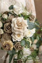 Artificial Cascade Bridal Bouquet in Brown and Beige, 13 x 20 Inches