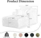 65.4" Chaise Lounge Chair Indoor, Oversized Boneless Chaise Lounge Comfy Sleeper Sofa Bed with 3 Pillows, Corduroy Cloud Reading Chair for Living Room No Assembly Required