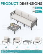 SERWALL HDPE Patio Furniture Set, 4 Pieces Outdoor Sectional Sofa Set, All-Weather Wood-Like Outdoor Sofa Couch with Coffee Table for Deck, Lawn, Grey Frame with Khaki Cushion