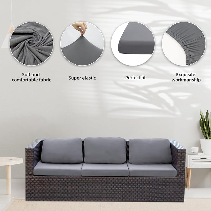 Cushion Covers Set of 8, Gray Stretch Microfiber Patio Sofa Slipcovers