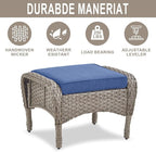 Belord Outdoor Ottomans for Patio Foot Rest - 25 Inch PE Wicker Foot Stool Set of 2 with Removable Cushions for Patio Furniture Sets,All Weather Rattan Ottoman for Balcony Deck Backyard Brown